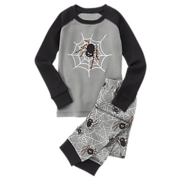 Gymboree Unisex Pajamas Sz 4 Spiderweb Halloween Shop Gymmies PJs Gray Black - Picture 1 of 14